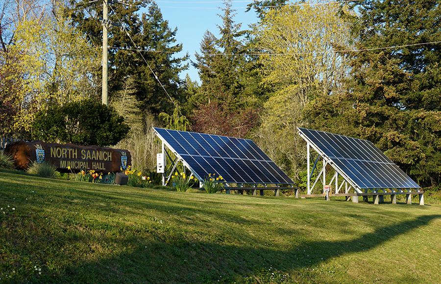 solar panels on the front lawn at north saanich municipal hall