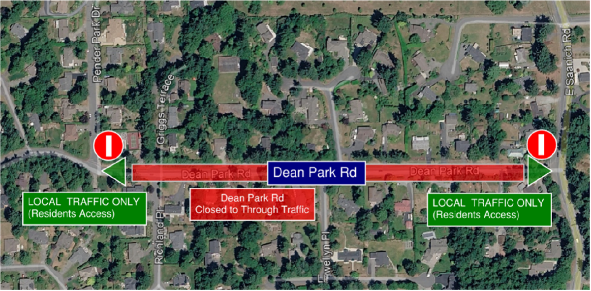 Topical map showing area of road closure along Dean Park Rd.